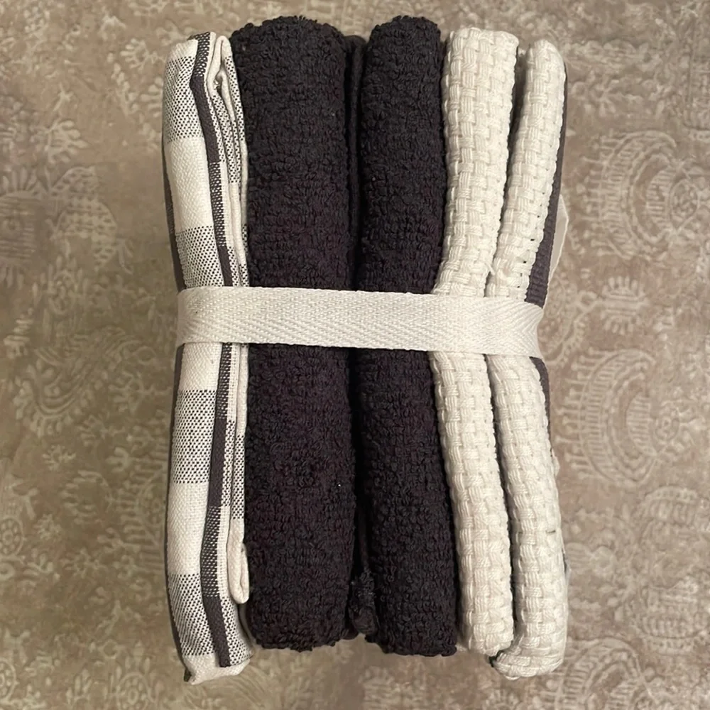 Brand New 6-Pack 100% Cotton Kitchen Towels Dish Cloths Checkered Striped Solid